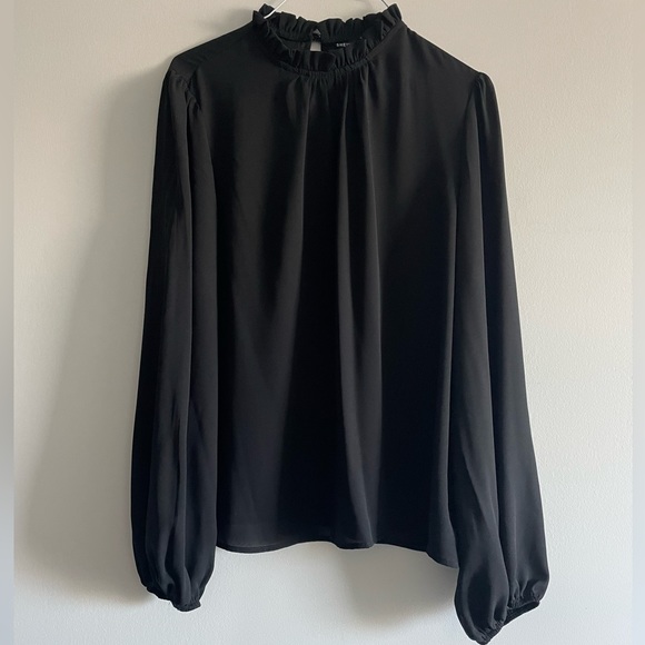 SHEIN Clasi Frilled Neck Bishop Sleeve Blouse in Black - Picture 1 of 4